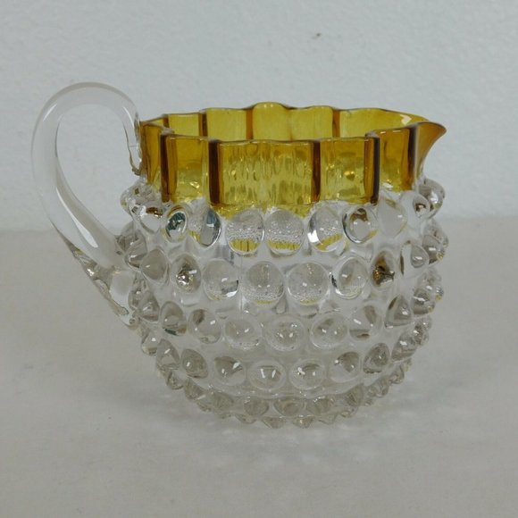 Hobbs Brockunier Dew Drop Hobnail Clear Yellow Glass Cream Sugar Set 4 in tall - Picture 6 of 12